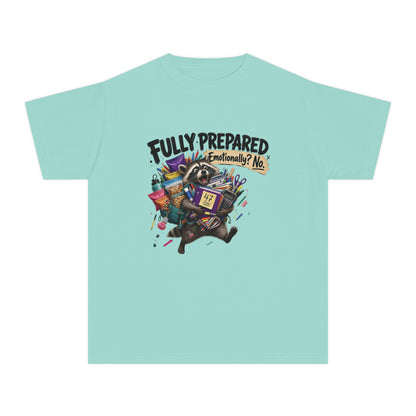 Fully Prepared Raccoon Supplies T-Shirt | Funny Back-to-School Kids Tee