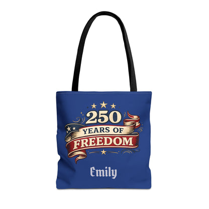 250 Years of Freedom Tote Bag | Patriotic Flag Ribbon Design
