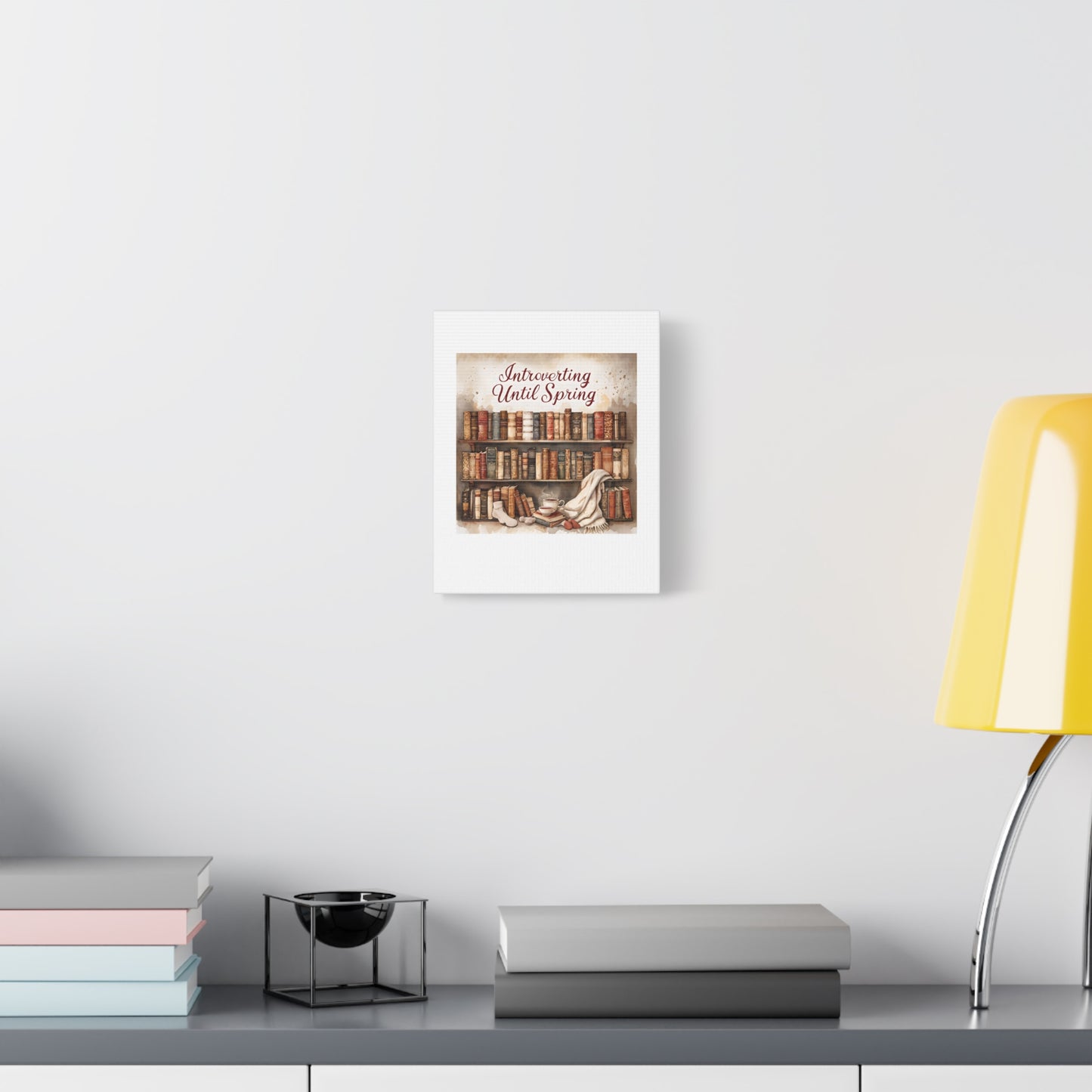 Cozy Wall Art, Introverting Until Spring Quote, Home Decor, Book Lover Gift, Spring Decor, Library Aesthetic