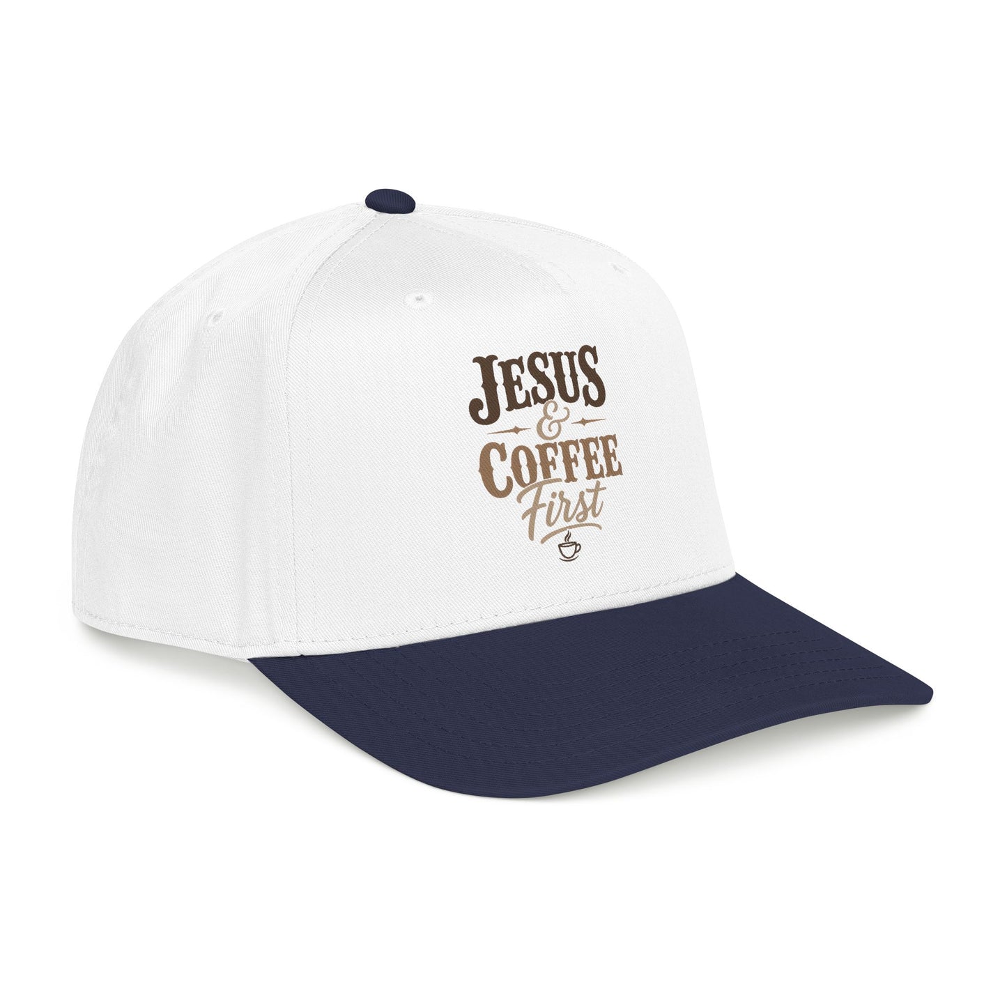 Jesus & Coffee First Mid Profile Baseball Cap | Christian Script Logo
