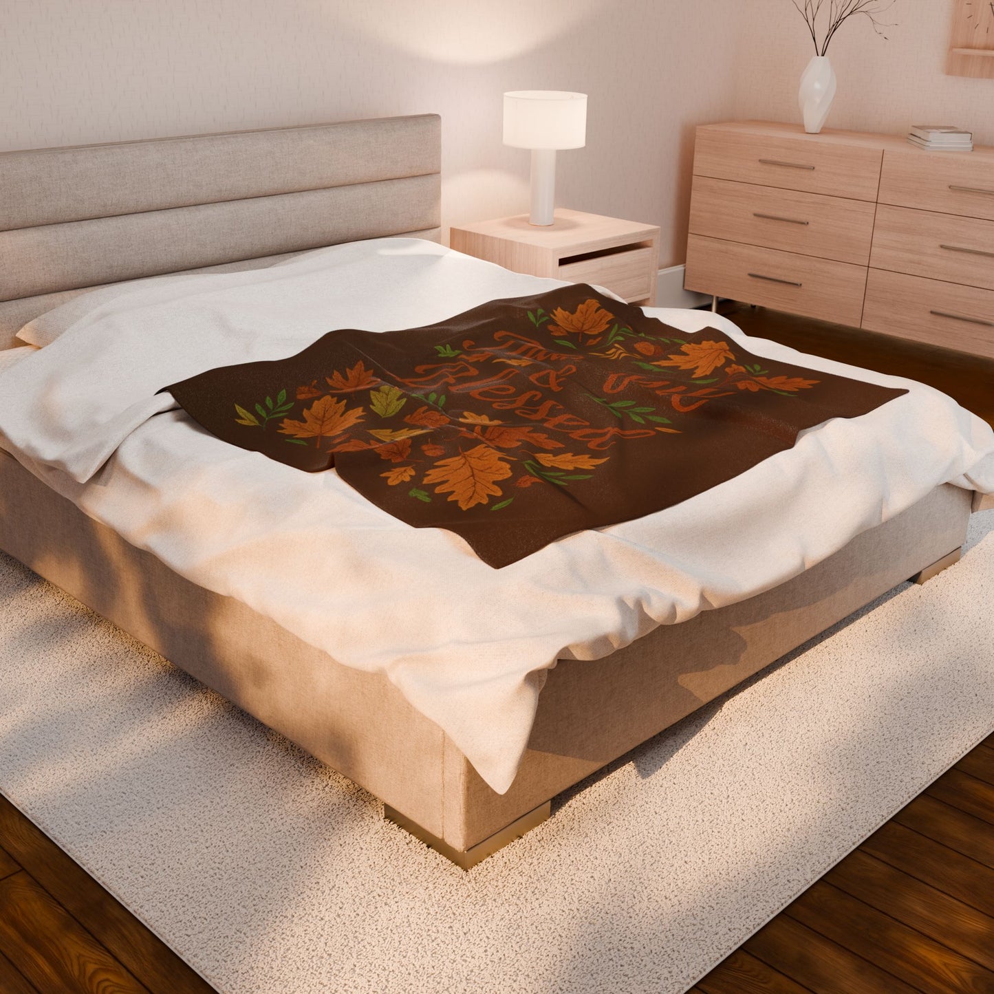 Thankful & Blessed Velveteen Plush Blanket - Cozy Fall Decor for Home, Thanksgiving Gift, Autumn Snuggle, Family Warmth, Seasonal Accent