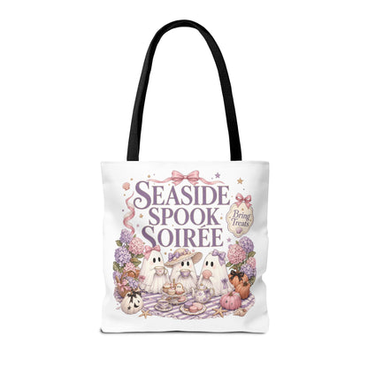 Seaside Spook Soiree Tote Bag | Halloween Ghost Picnic Illustration