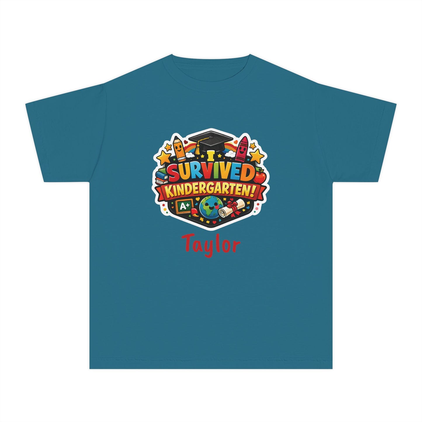 I Survived Kindergarten T-shirt | Kids Graduation Tee, Personalized Name Option