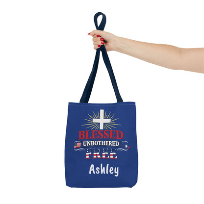 Blessed Unbothered Free Cross tote bag | patriotic faith design