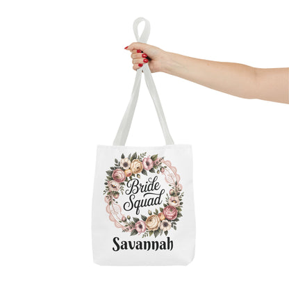 Bride Squad Tote Bag | Floral Wreath, Custom Name Option