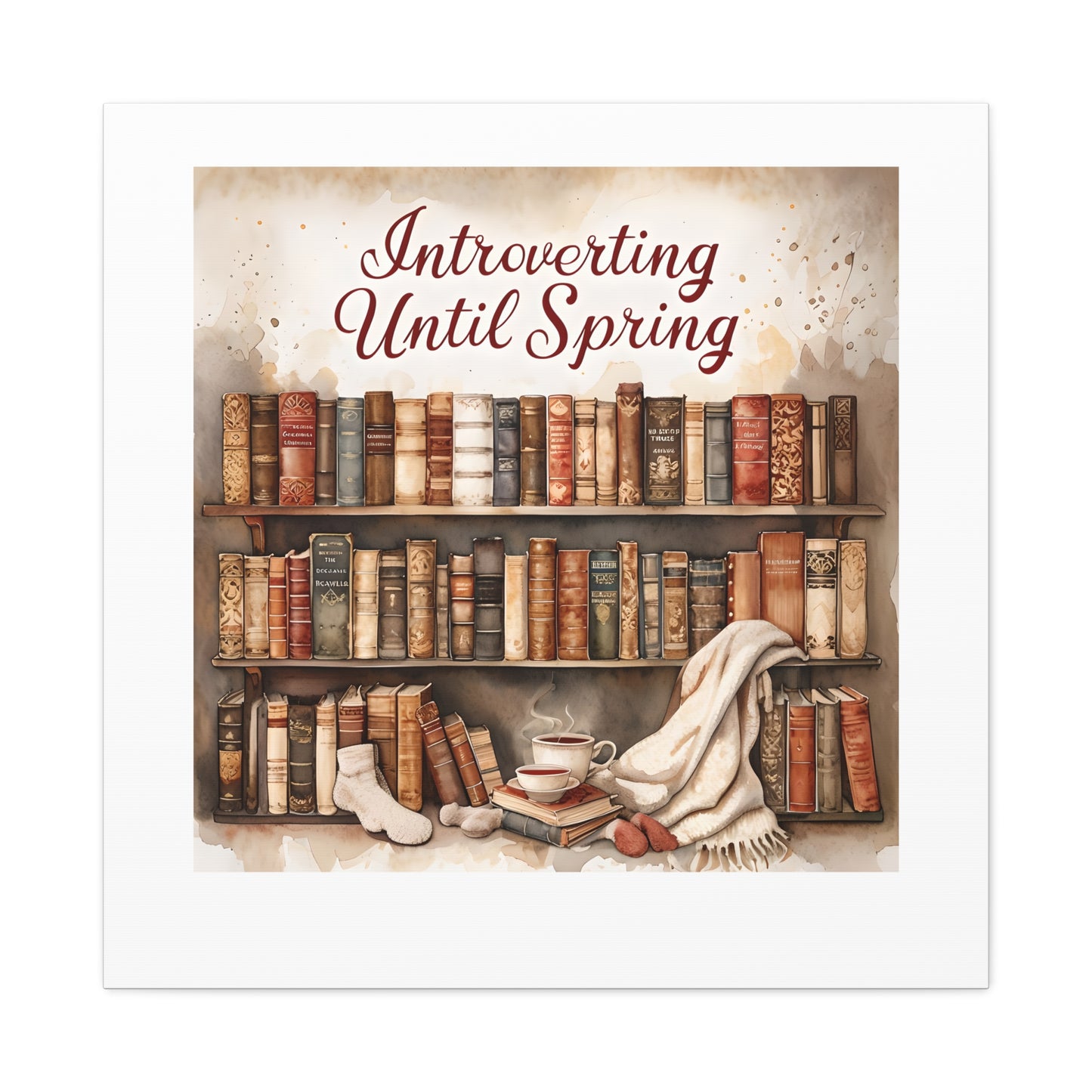 Cozy Wall Art, Introverting Until Spring Quote, Home Decor, Book Lover Gift, Spring Decor, Library Aesthetic