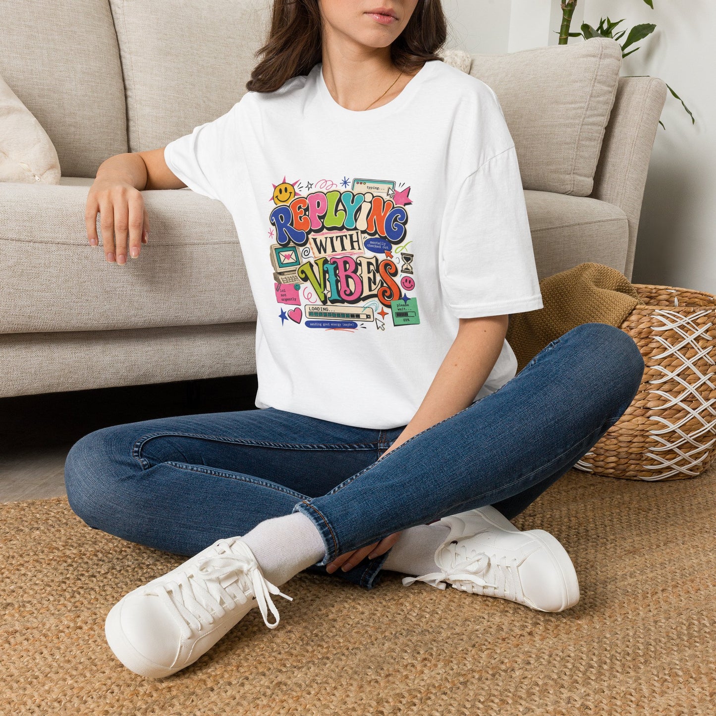 Replying With Vibes T-Shirt | Retro Colorful Typography, 90s Aesthetic