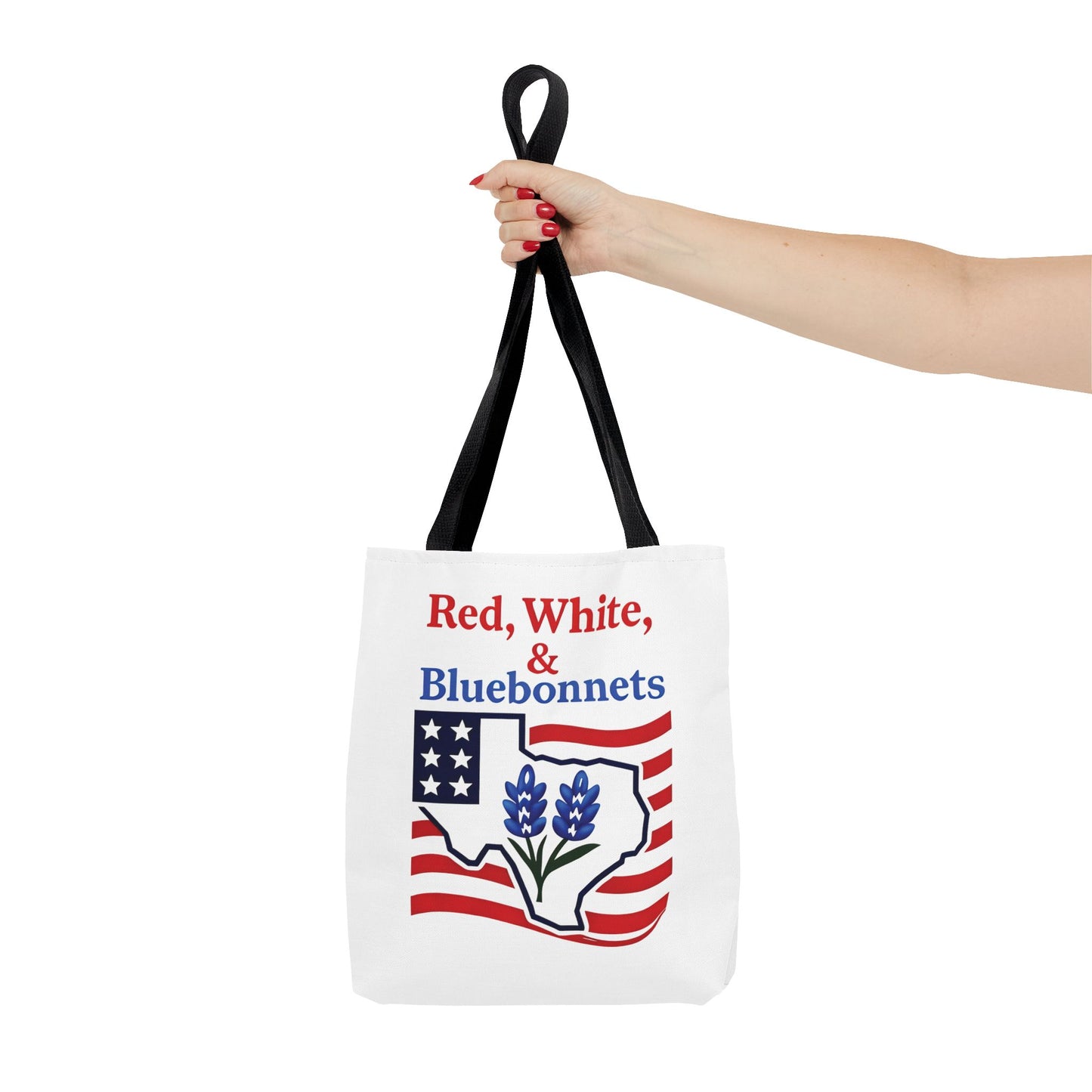 Texas Patriot Tote Bag, Red White and Bluebonnets, Independence Day Accessory, Summer Travel Bag, Gift for Texans, Stylish Grocery Tote