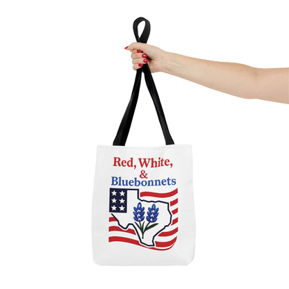 Texas Patriot Tote Bag, Red White and Bluebonnets, Independence Day Accessory, Summer Travel Bag, Gift for Texans, Stylish Grocery Tote