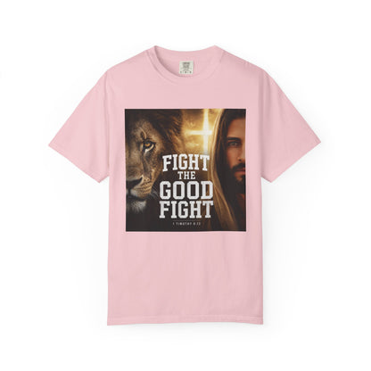 Fight the Good Fight T-shirt | Jesus and Lion Faith Graphic