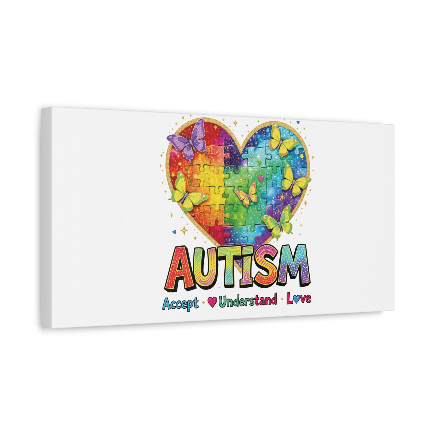 Autism Heart Puzzle Rainbow Butterflies Canvas | Accept Understand Love
