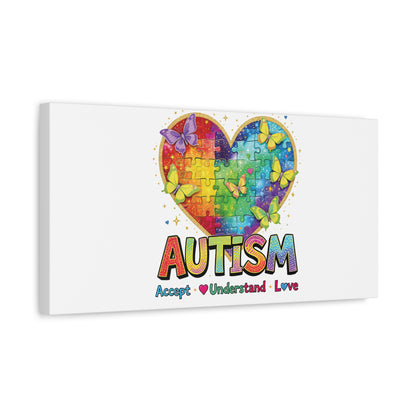 Autism Heart Puzzle Rainbow Butterflies Canvas | Accept Understand Love