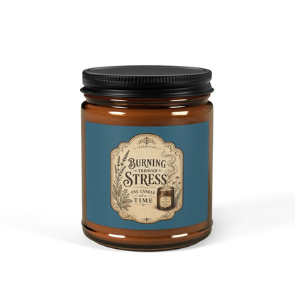 Burning Stress vintage label Soy Candle | Amber Jar