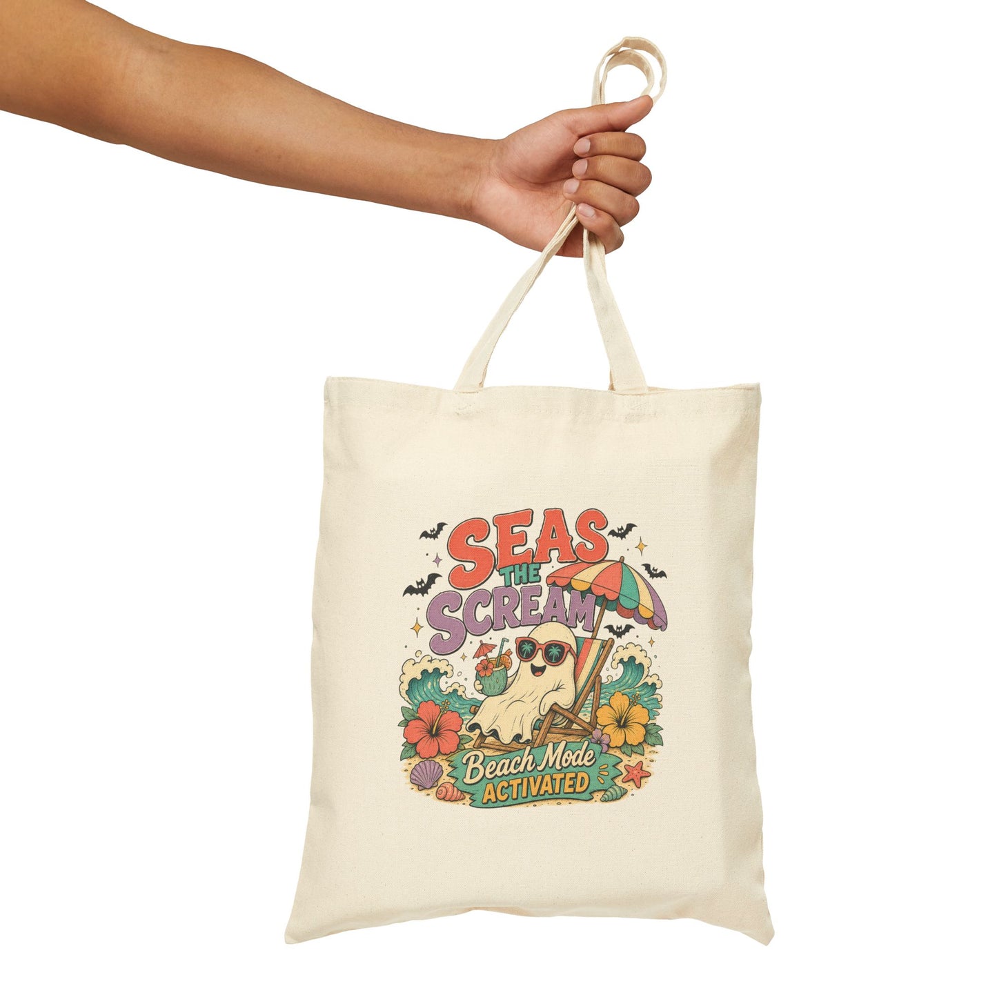 Seas the Scream beach pug illustration Tote Bag | personalized name option