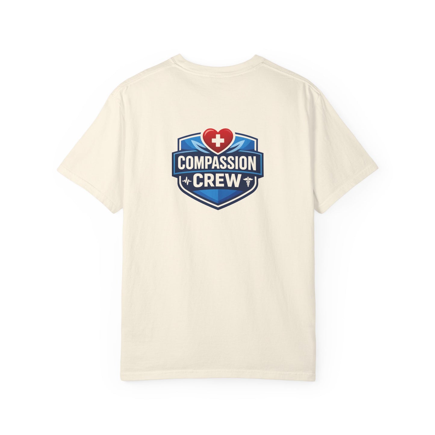 Compassion Crew heart logo Healthcare Worker T-Shirt | Personalized Name Tee