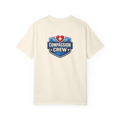 Compassion Crew heart logo Healthcare Worker T-Shirt | Personalized Name Tee