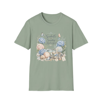 Seashells & Sunday Hydrangeas T-Shirt | Floral Coastal Cottage Shirt