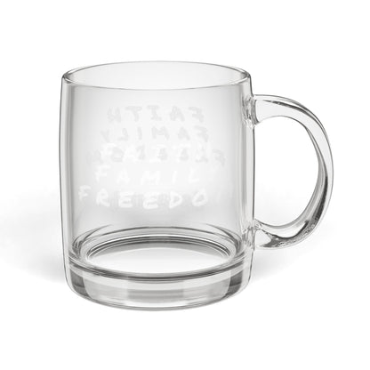 Custom Engraved Glass Mug, Personalized Coffee Cup for Faith Family Freedom, Gift for Dad, Mom, Patriotic Mug, 4th of July Present,
