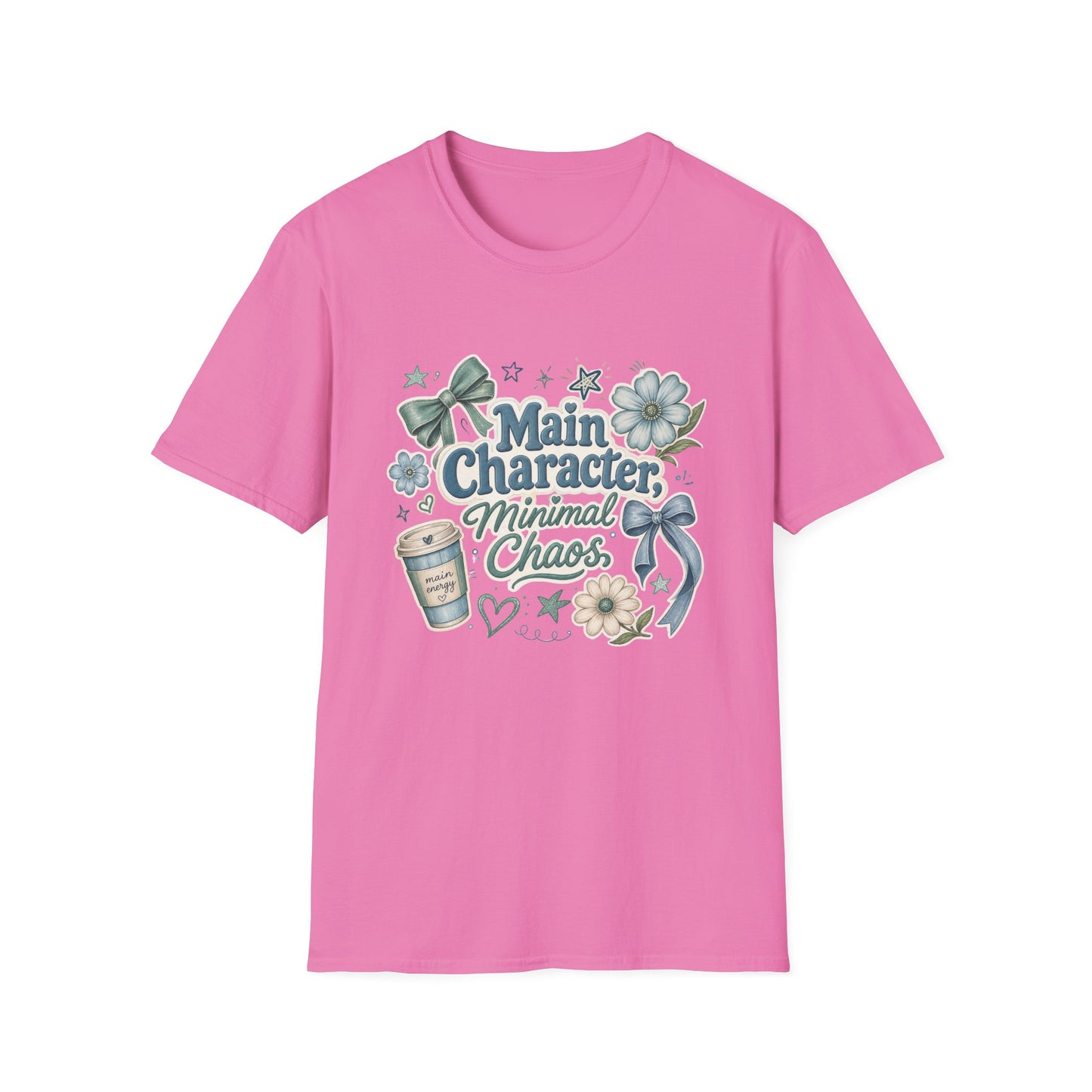 Main Character Minimal Chaos T-Shirt | Floral Bows Stars Design