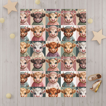 Cute Baby Highland Cow Faces Toddler Blanket | Patchwork Baby Highland Cow Coquette Portraits