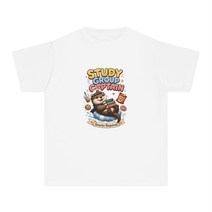 Study Group Captain Youth Tee | Sloth Studying Snacks Graphic