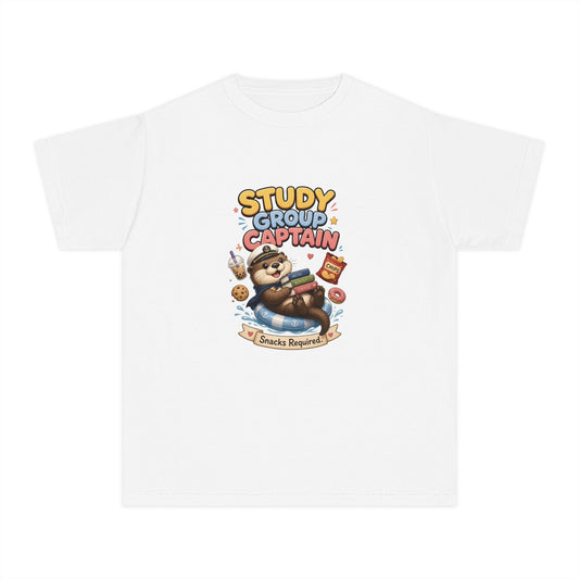 Study Group Captain Youth Tee | Sloth Studying Snacks Graphic