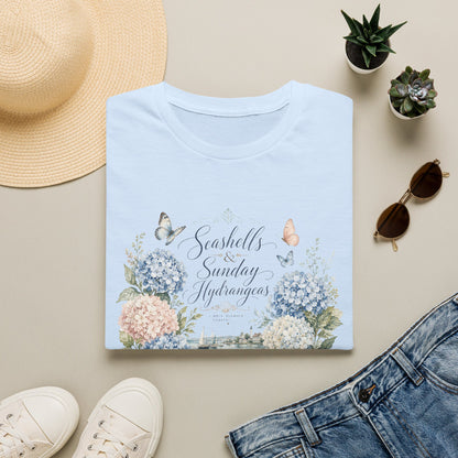 Seashells & Sunday Hydrangeas T-Shirt | Floral Coastal Cottage Shirt