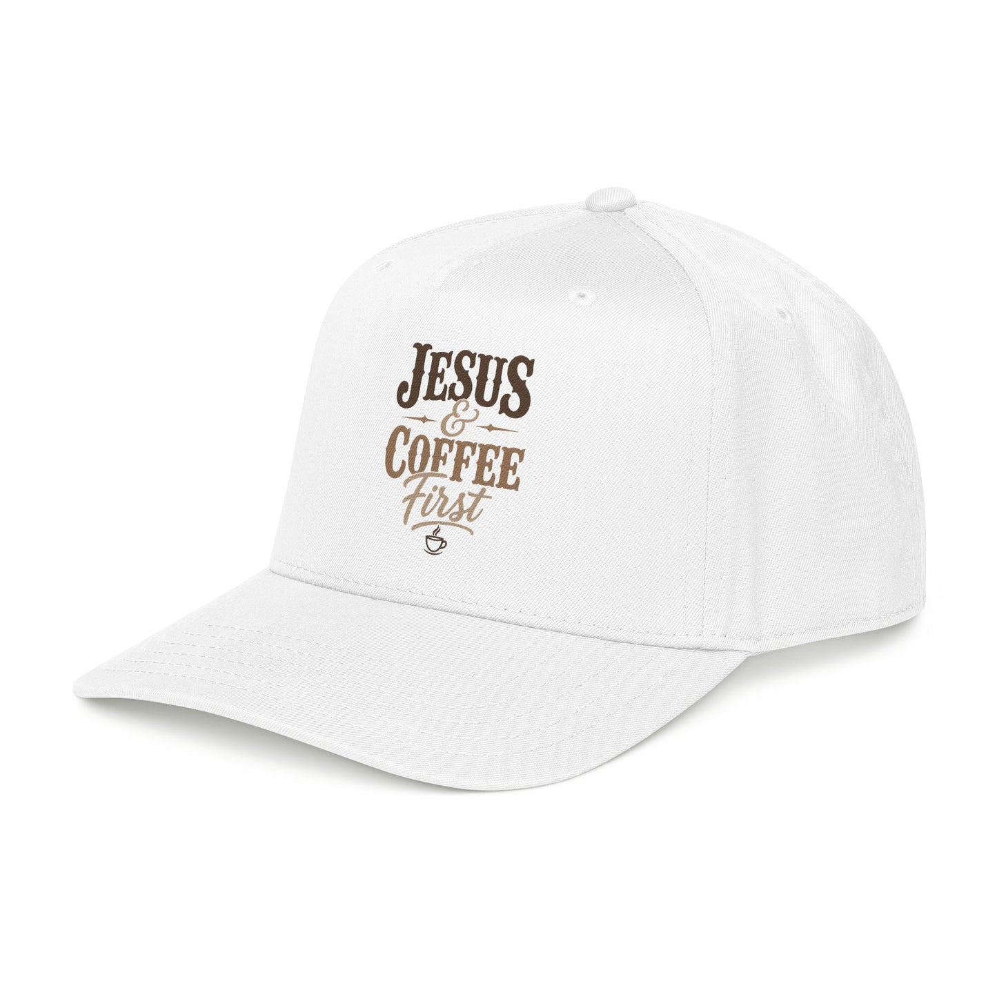 Jesus & Coffee First Mid Profile Baseball Cap | Christian Script Logo