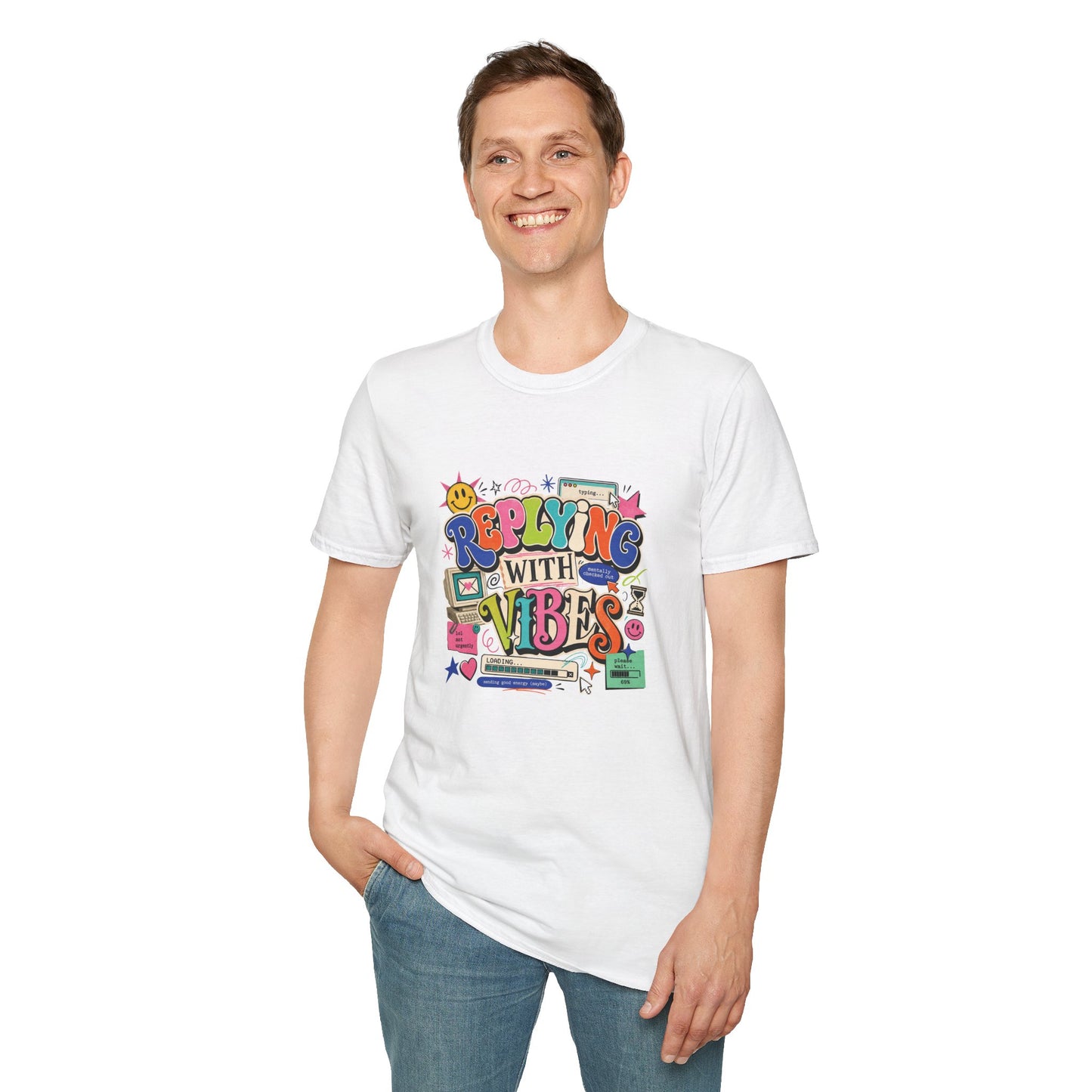 Replying With Vibes T-Shirt | Retro Colorful Typography, 90s Aesthetic