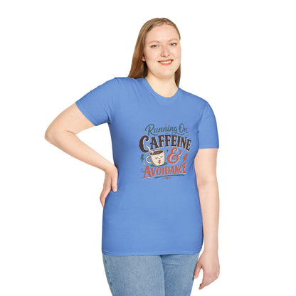 Running On Caffeine & Avoidance T-Shirt | Funny Coffee Quote Tee