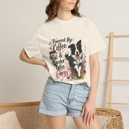 Powered by Coffee & Border Collie Energy T-Shirt | Border Collie Dog Tee