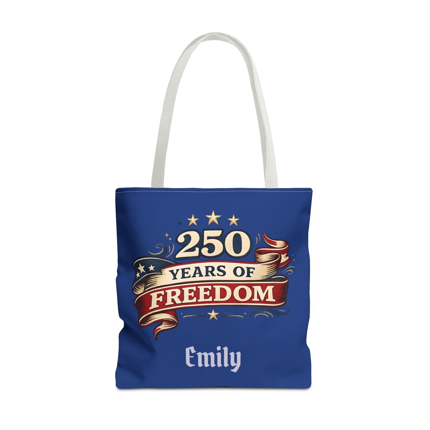 250 Years of Freedom Tote Bag | Patriotic Flag Ribbon Design