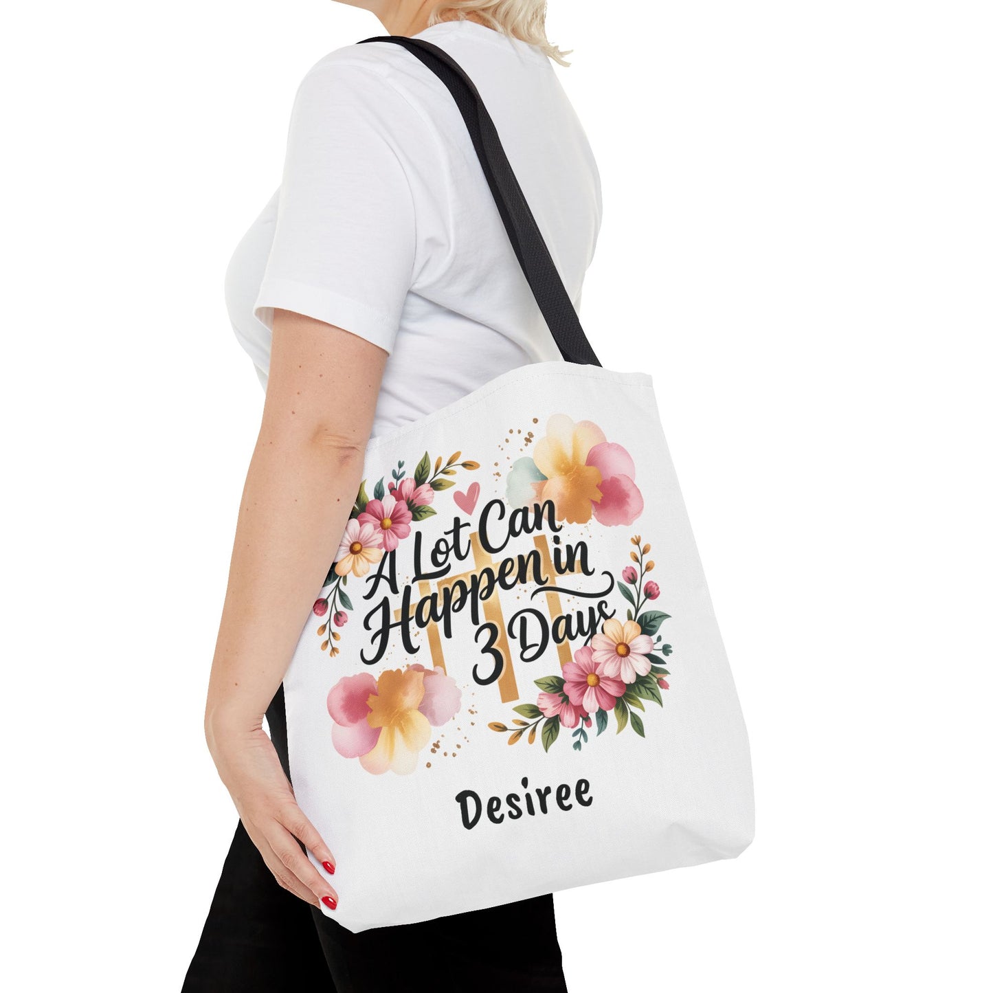 A Lot Can Happen in 3 Days Easter Faith Tote Bag | Floral Script Personalized Name