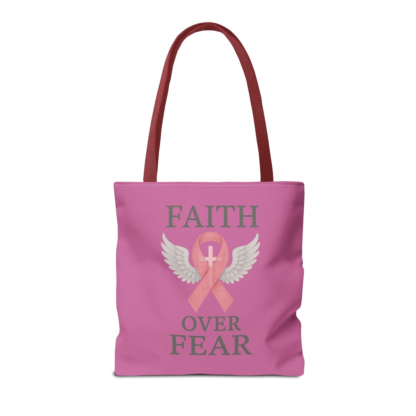 Faith Over Fear Tote Bag - Inspirational, Pink Ribbon, Breast Cancer Awareness, Motivational Gift, Everyday Use