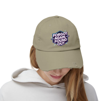 Unisex Distressed Cap with 'Forgot Again, Found Out' Design | Trendy Casual Hat | Gift for Friends | Summer Accessory | Everyday Wear