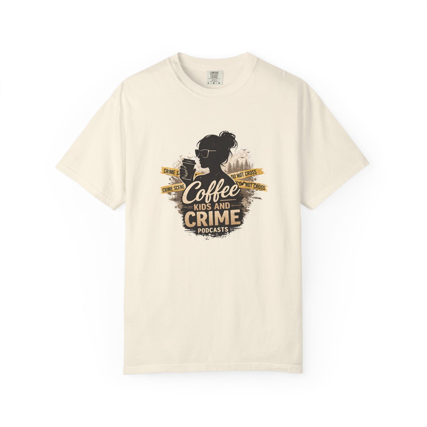 Coffee Kids and Crime Podcast Mom T-Shirt | Coffee Mug Silhouette Tee