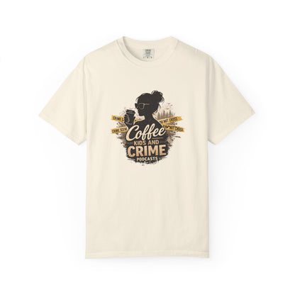 Coffee Kids and Crime Podcast Mom T-Shirt | Coffee Mug Silhouette Tee