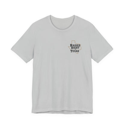 Raised Right in Texas T-Shirt | Texas Outline, Typographic Western Design
