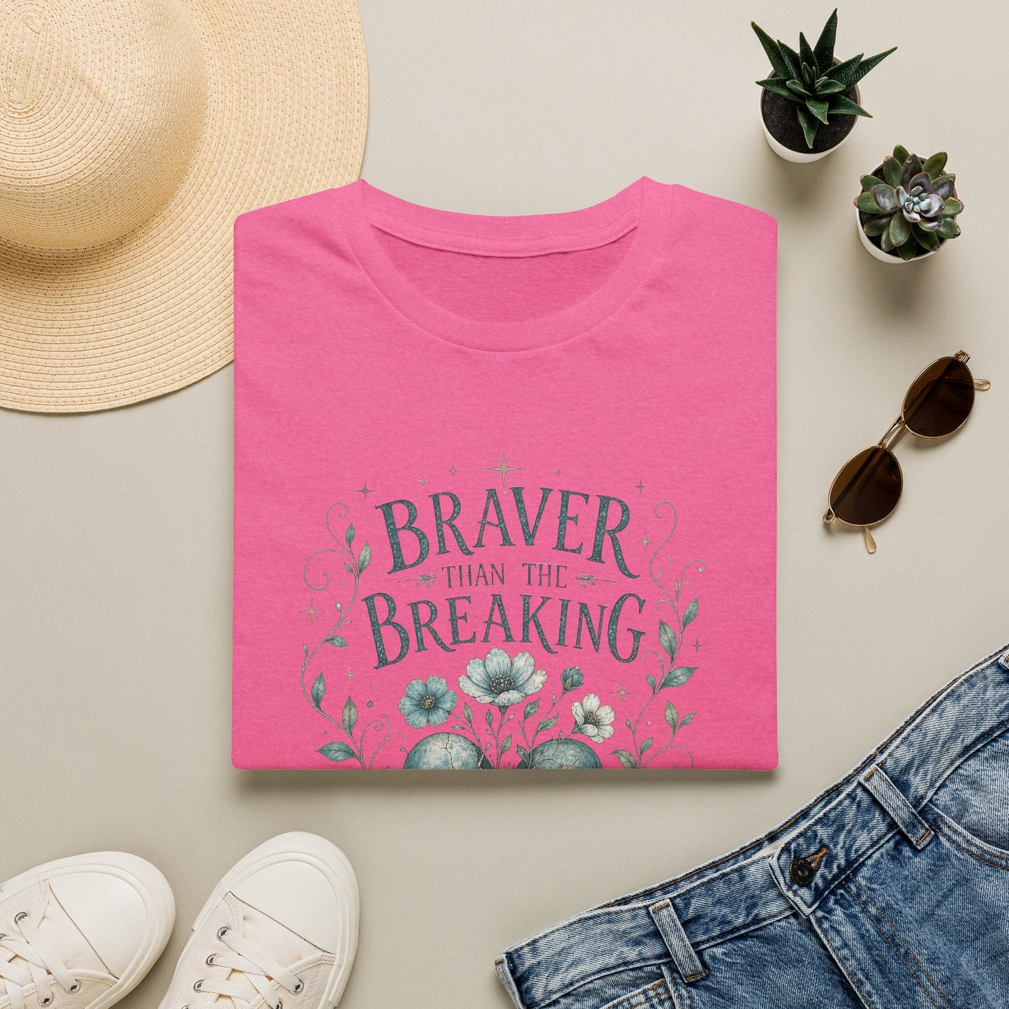 Braver Than The Breaking T-Shirt | Heart Floral Courage Typography
