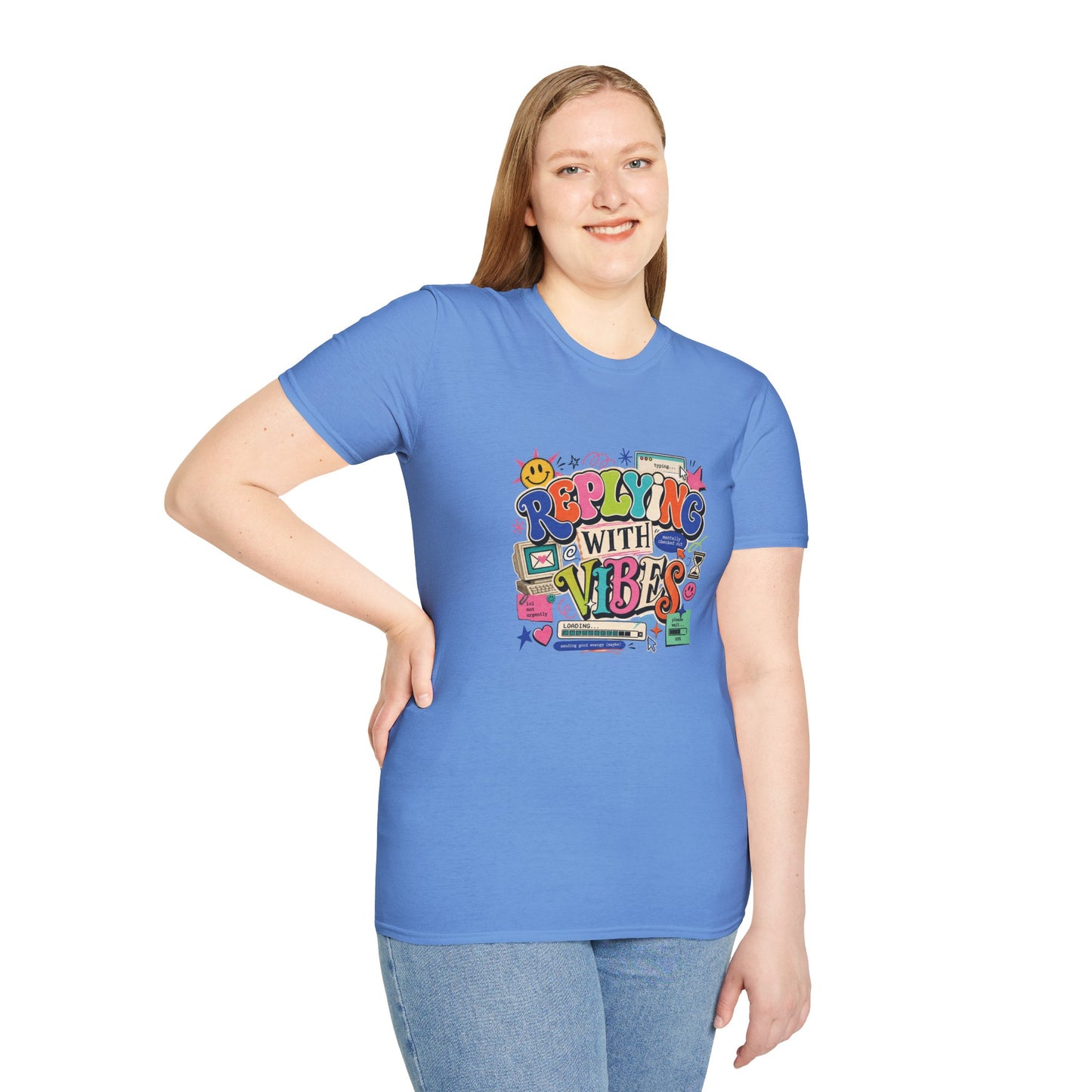 Replying With Vibes T-Shirt | Retro Colorful Typography, 90s Aesthetic