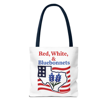 Texas Patriot Tote Bag, Red White and Bluebonnets, Independence Day Accessory, Summer Travel Bag, Gift for Texans, Stylish Grocery Tote