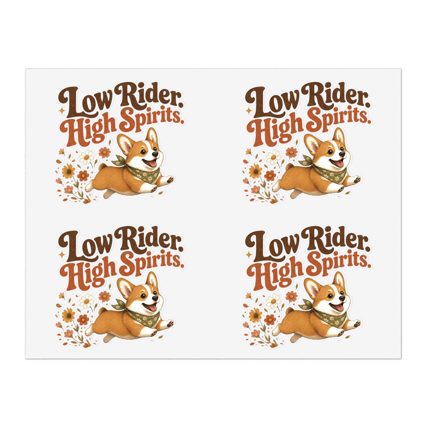 Low Rider High Spirits Corgi Sticker Sheet | Retro Floral Corgi Stickers