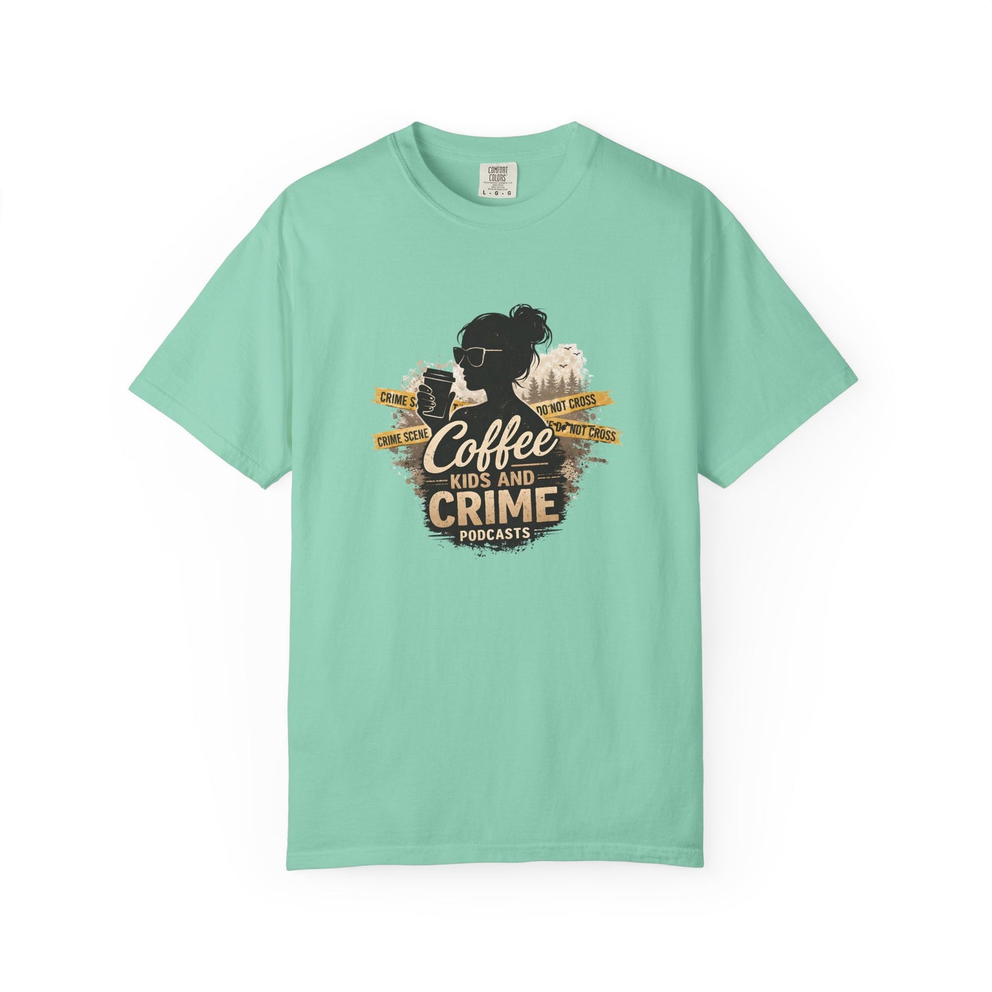 Coffee Kids and Crime Podcast Mom T-Shirt | Coffee Mug Silhouette Tee