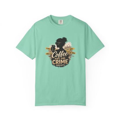 Coffee Kids and Crime Podcast Mom T-Shirt | Coffee Mug Silhouette Tee