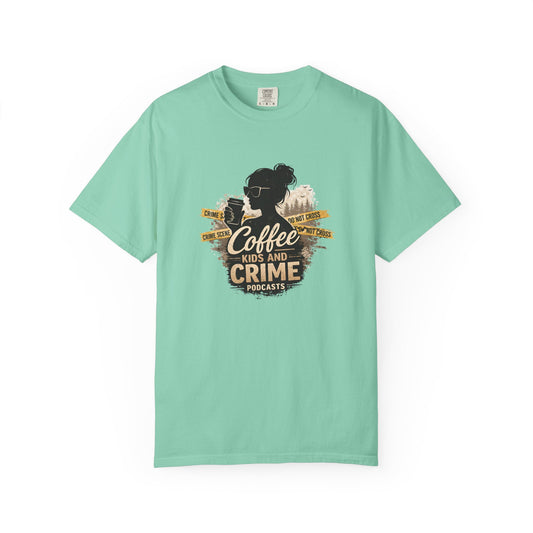 Coffee Kids and Crime Podcast Mom T-Shirt | Coffee Mug Silhouette Tee