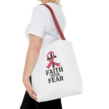 Faith Over Fear Tote Bag, Inspirational Gift for Cancer Awareness, Motivational Tote, Breast Cancer Support, Daily Use Bag