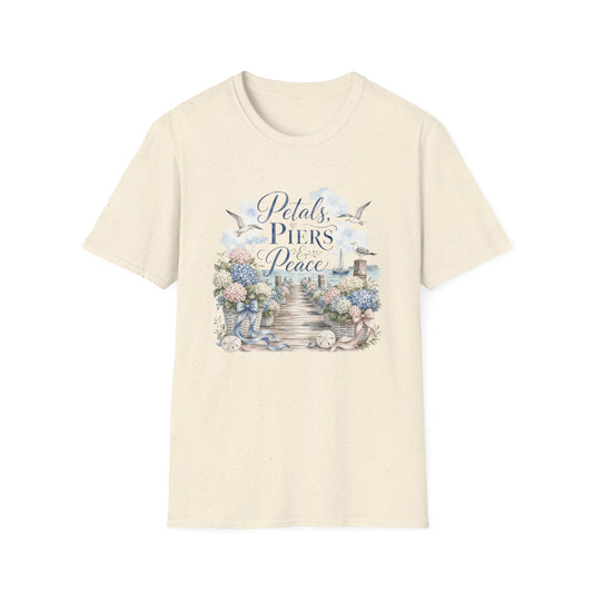 Petals Piers Peace T-Shirt | Coastal Lighthouse Floral Seagulls Design