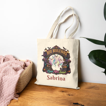 Boo Boulevard Ghosts Tote Bag | Halloween Trick-or-Treat Canvas Tote