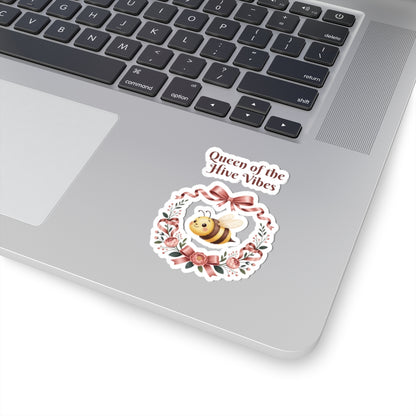 Queen of the Hive Vibes Kiss-Cut Stickers | Bee Floral Wreath