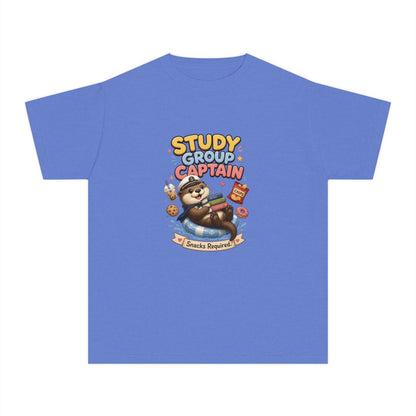 Study Group Captain Youth Tee | Sloth Studying Snacks Graphic